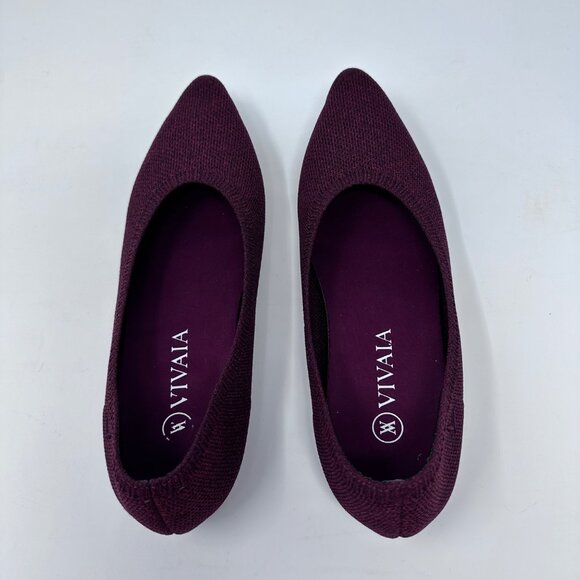 Vivaia Womens Point Toe Knit Ballet Flats Size 37.5 Garnet Red Washable Comfort - Picture 4 of 9